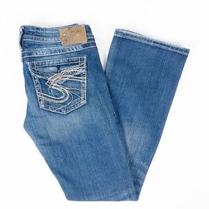 Silver Pioneer Bootcut Womens Jeans Distressed Dark Wash Size 27/31